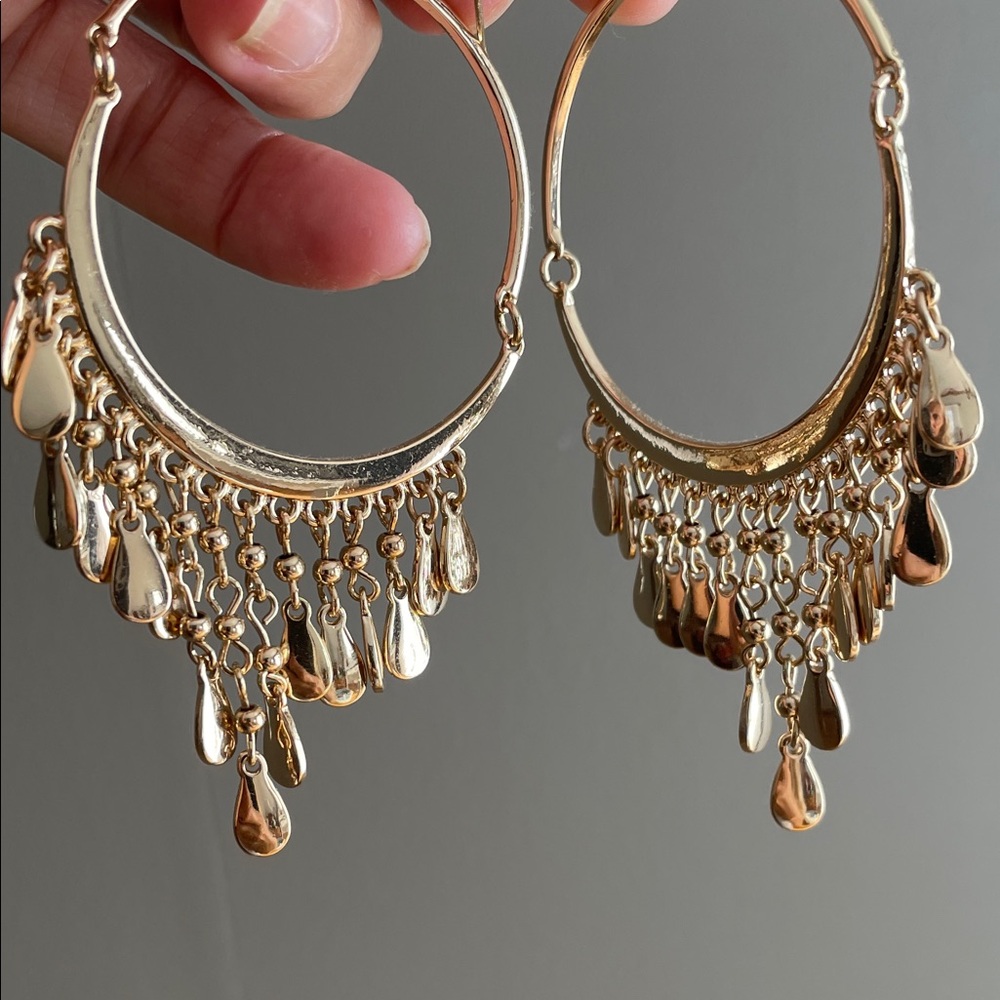 Gold Dangle Chandelier Hoop Earrings